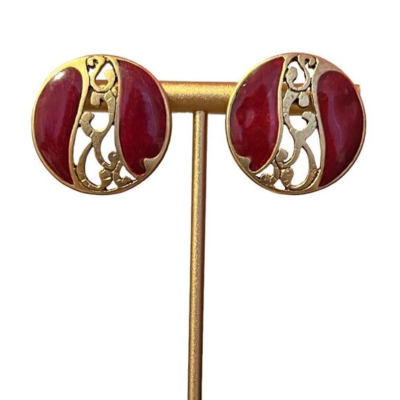 🤯5/$20🤯 Gold And Red Round Stud Earrings - Picture 1 of 4